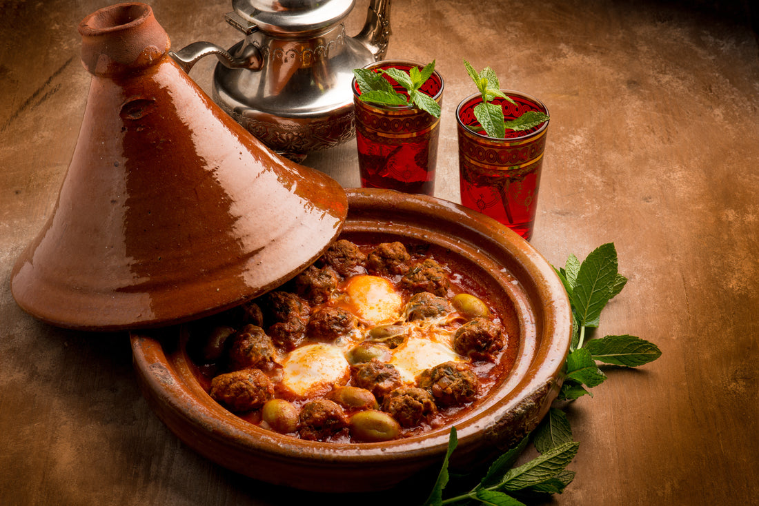 Cooking food in a tangine.  A taste of Morocco cuisine in a Gift Box.