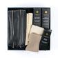 Gift box includes leather washbag, two facecloths, body wash, shaving gel, skin hydrator.
